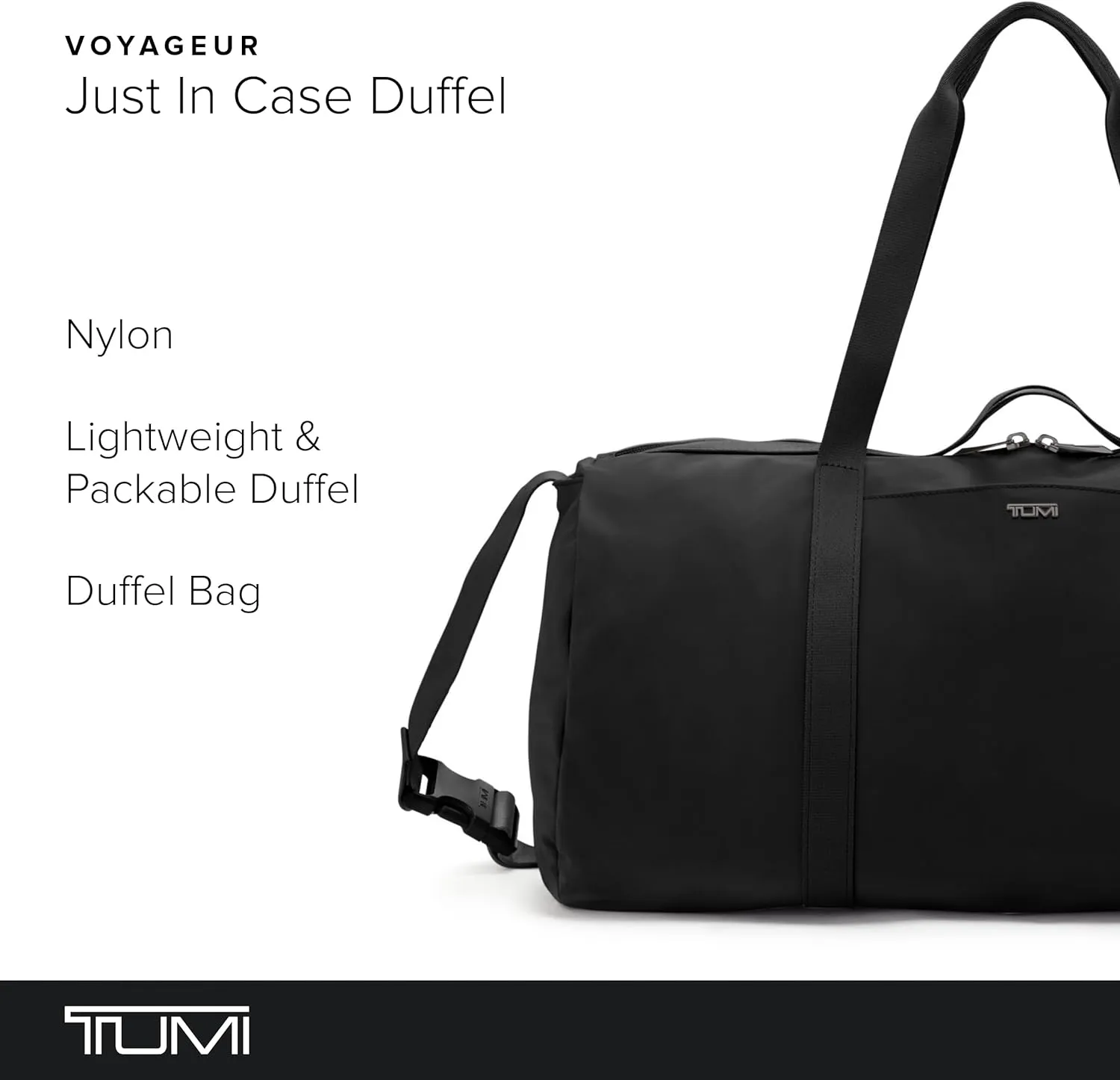 TUMI - Just In Case Duffel Bag - Packable Travel Bag - Carry On Duffel Bag - Water-Resistant - 10.3" X 18.9" X 10.3" - Black with Gunmetal Hardware