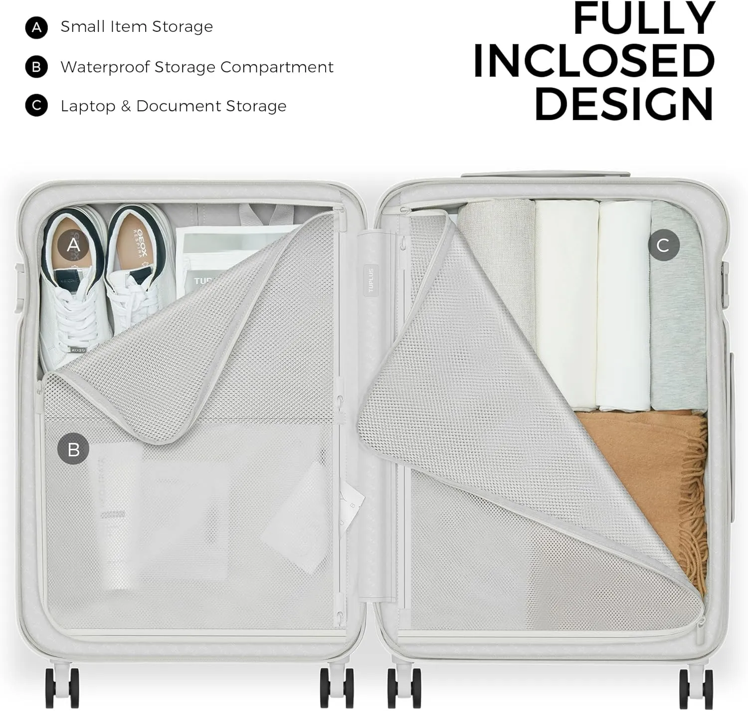 TUPLUS Suitcase Lightweight Luggage Hard Shell Suitcase with 4 Spinner Wheels Hold Check in Travel Case, Impression Series