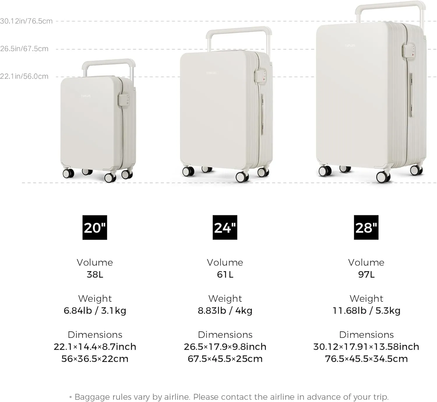 TUPLUS Suitcase Lightweight Luggage Hard Shell Suitcase with 4 Spinner Wheels Hold Check in Travel Case, Impression Series
