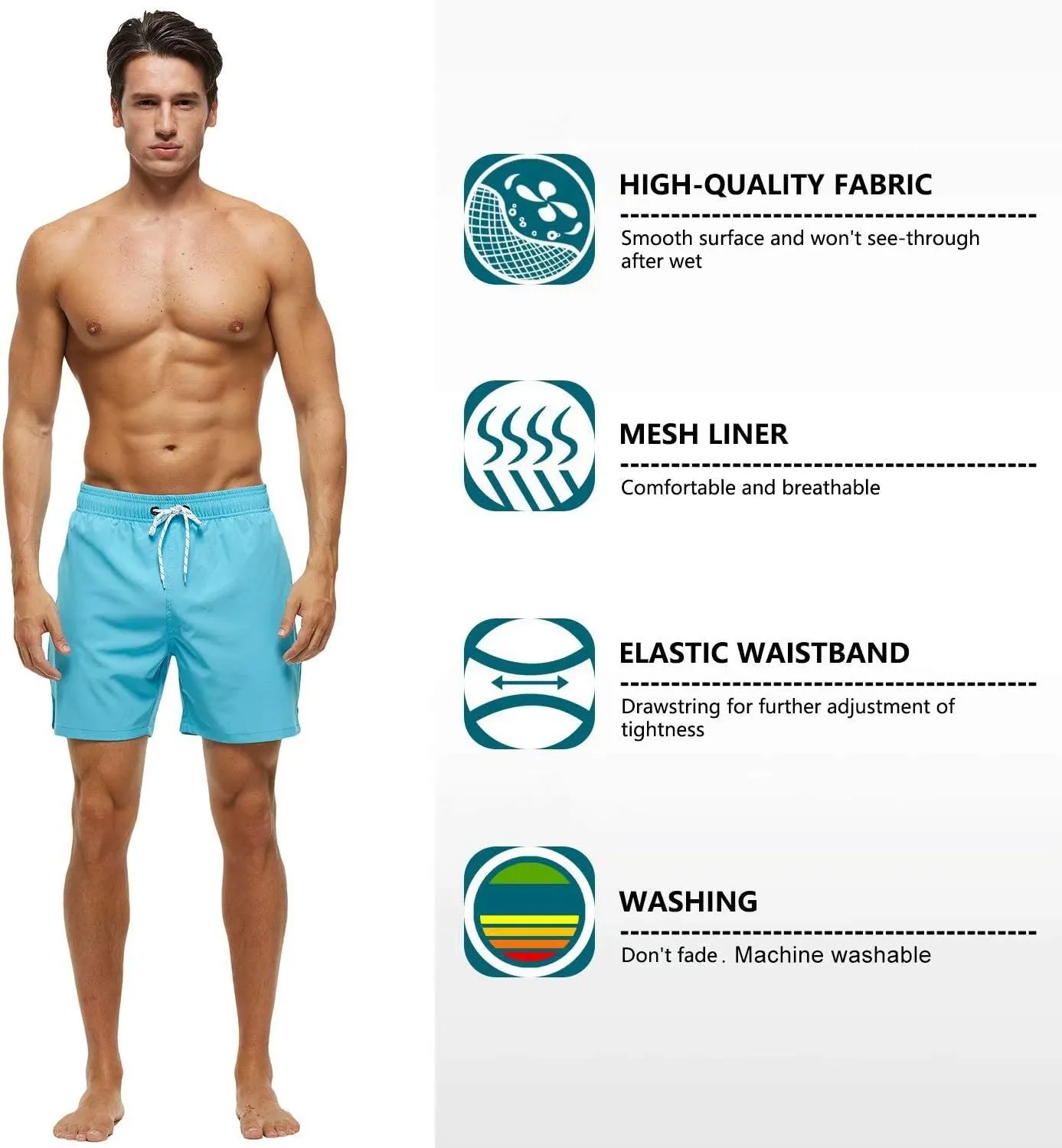 Tyhengta Men's Swim Trunks Quick Dry Beach Shorts with Zipper Pockets and Mesh Lining