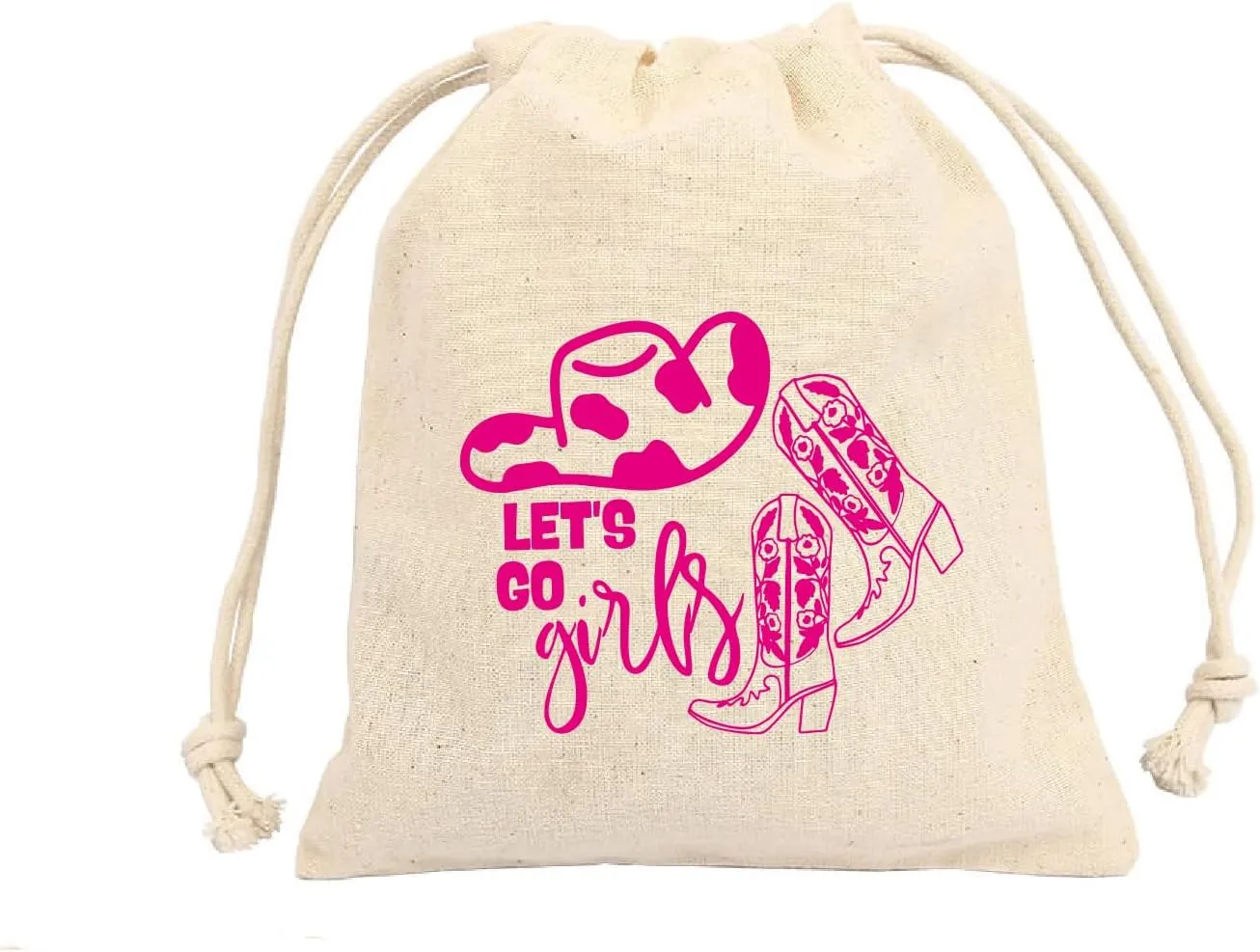 TyM Hat and shoes Lets Go Girls printed Party Favor bags - Cotton Drawstring closure - Bachelorette hangover kit bags - Hangover Recover Kit Wedding Party Gift Bags - 5 * 7 Inch Set of 10 Pink