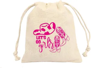 TyM Hat and shoes Lets Go Girls printed Party Favor bags - Cotton Drawstring closure - Bachelorette hangover kit bags - Hangover Recover Kit Wedding Party Gift Bags - 5 * 7 Inch Set of 10 Pink