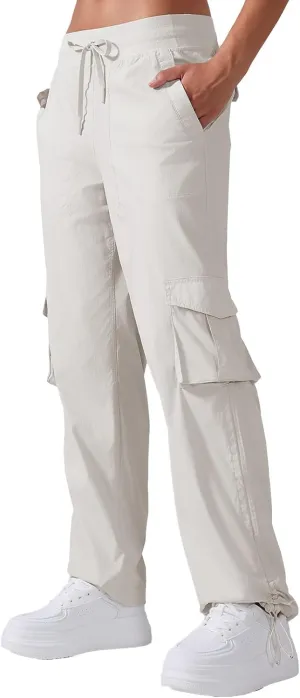 Ukaste Women's Petite Relaxed Fit Lightweight Stretch Cargo Pants - Comfort Hiking Travel Pant with Drawstring Multi Pockets