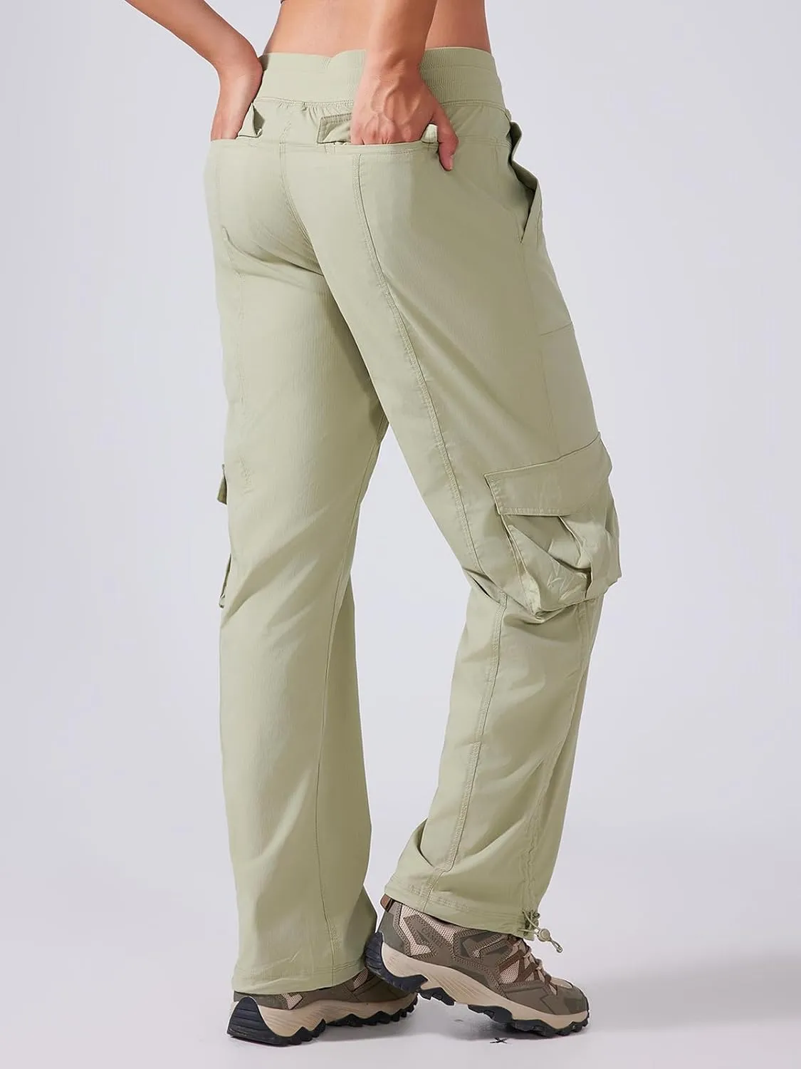 Ukaste Women's Petite Relaxed Fit Lightweight Stretch Cargo Pants - Comfort Hiking Travel Pant with Drawstring Multi Pockets