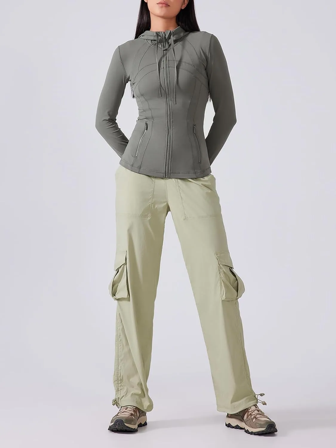 Ukaste Women's Petite Relaxed Fit Lightweight Stretch Cargo Pants - Comfort Hiking Travel Pant with Drawstring Multi Pockets