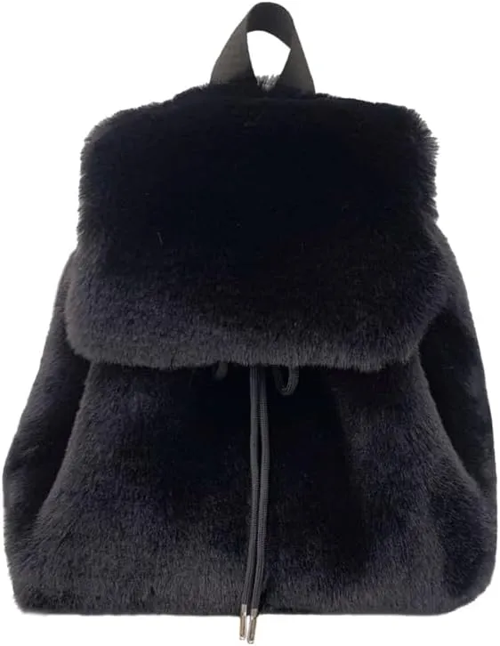 Ulisty Women Small Faux Rabbit Fur Backpack Furry Drawstring Daypack Plush Shoulder Bag