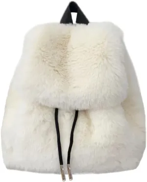 Ulisty Women Small Faux Rabbit Fur Backpack Furry Drawstring Daypack Plush Shoulder Bag