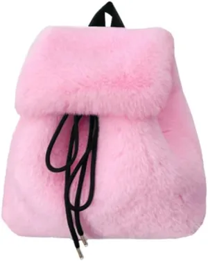 Ulisty Women Small Faux Rabbit Fur Backpack Furry Drawstring Daypack Plush Shoulder Bag