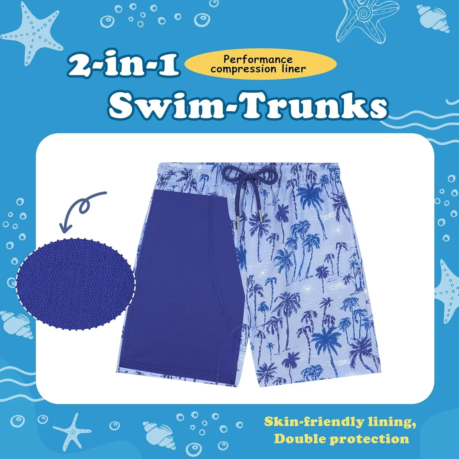 UMELOK Boys Swim Trunks with Compression Liner Toddler Swimsuit
