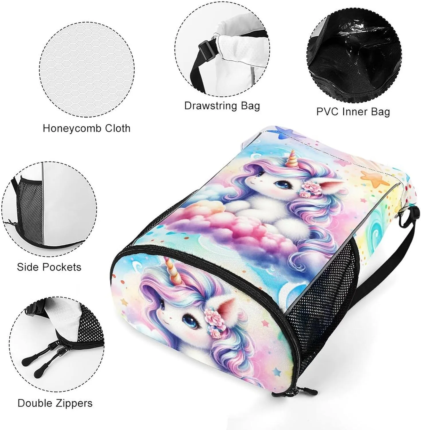 Unicorn Drawstring Backpack - Cute Cinch Sack, String Backpacks with Pocket for Kids Women Men Boys Girls for Gym Outdoor Sports Travel Athletic Drawstring Bag - Lightweight/Foldable
