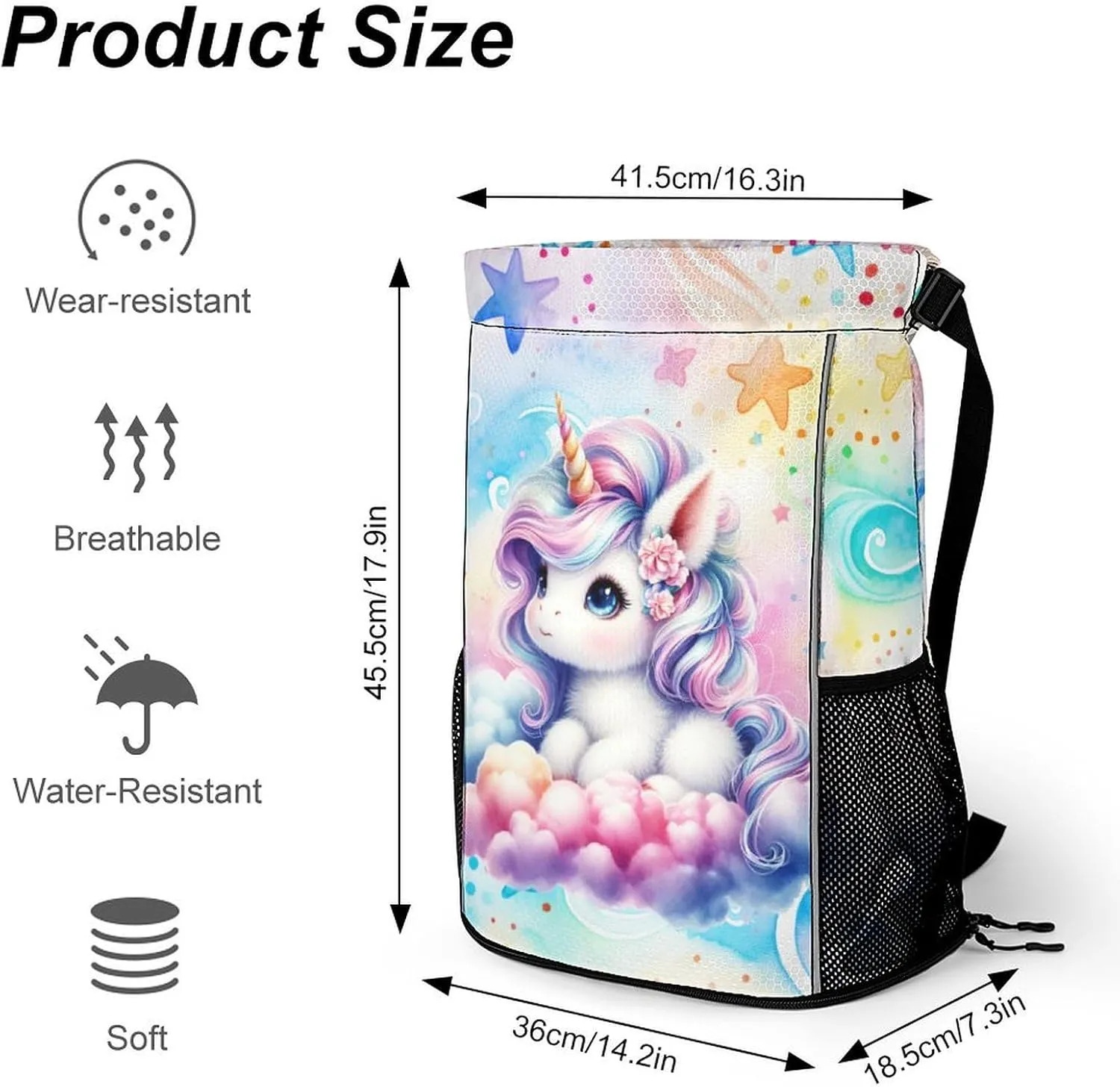 Unicorn Drawstring Backpack - Cute Cinch Sack, String Backpacks with Pocket for Kids Women Men Boys Girls for Gym Outdoor Sports Travel Athletic Drawstring Bag - Lightweight/Foldable