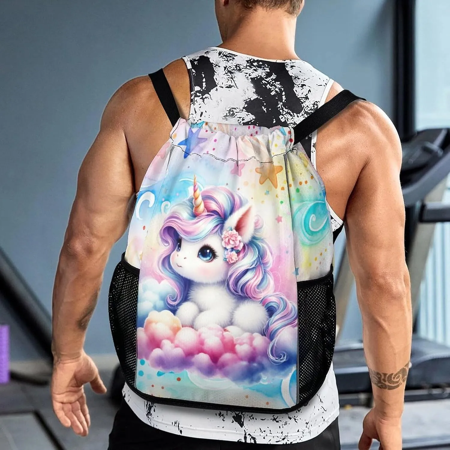Unicorn Drawstring Backpack - Cute Cinch Sack, String Backpacks with Pocket for Kids Women Men Boys Girls for Gym Outdoor Sports Travel Athletic Drawstring Bag - Lightweight/Foldable