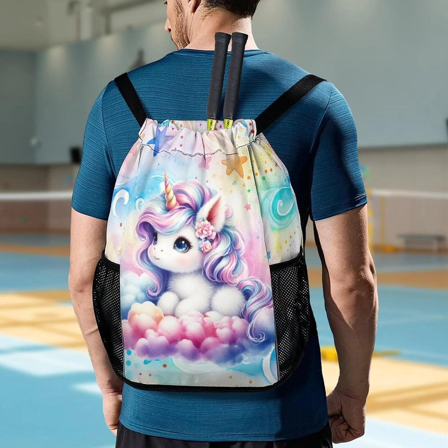 Unicorn Drawstring Backpack - Cute Cinch Sack, String Backpacks with Pocket for Kids Women Men Boys Girls for Gym Outdoor Sports Travel Athletic Drawstring Bag - Lightweight/Foldable