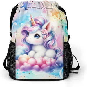 Unicorn Drawstring Backpack - Cute Cinch Sack, String Backpacks with Pocket for Kids Women Men Boys Girls for Gym Outdoor Sports Travel Athletic Drawstring Bag - Lightweight/Foldable