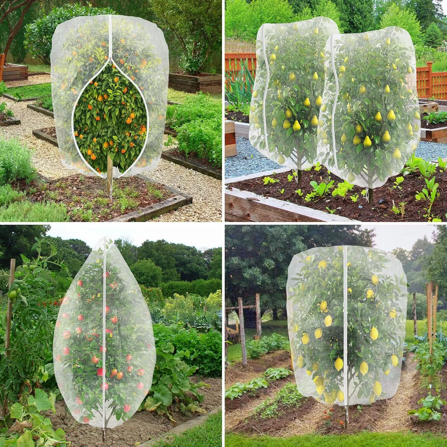 Unves 2 Packs 6 x 6 Ft Fruit Tree Netting Bags, Bird Netting for Garden Protection with Zipper and Drawstring, Blueberry Bush Net Cover for Protecting Fruits from Birds and Insects