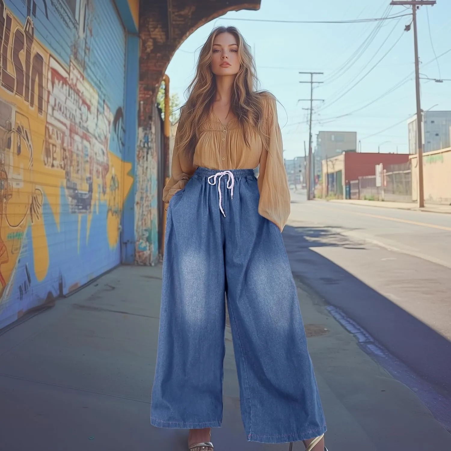 UQJE Women's Wide Leg Jeans Baggy Denim Pants High Waisted Mom Jeans with Pockets