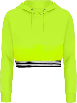URBAN BUCK Neon Crop Top Hoodie For Women - Lightweight Long Sleeve Cropped Pullover Sweatshirt For Workout & Running