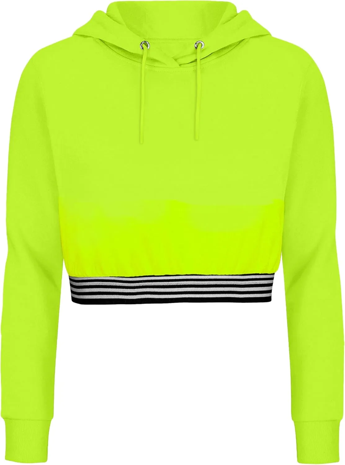 URBAN BUCK Neon Crop Top Hoodie For Women - Lightweight Long Sleeve Cropped Pullover Sweatshirt For Workout & Running