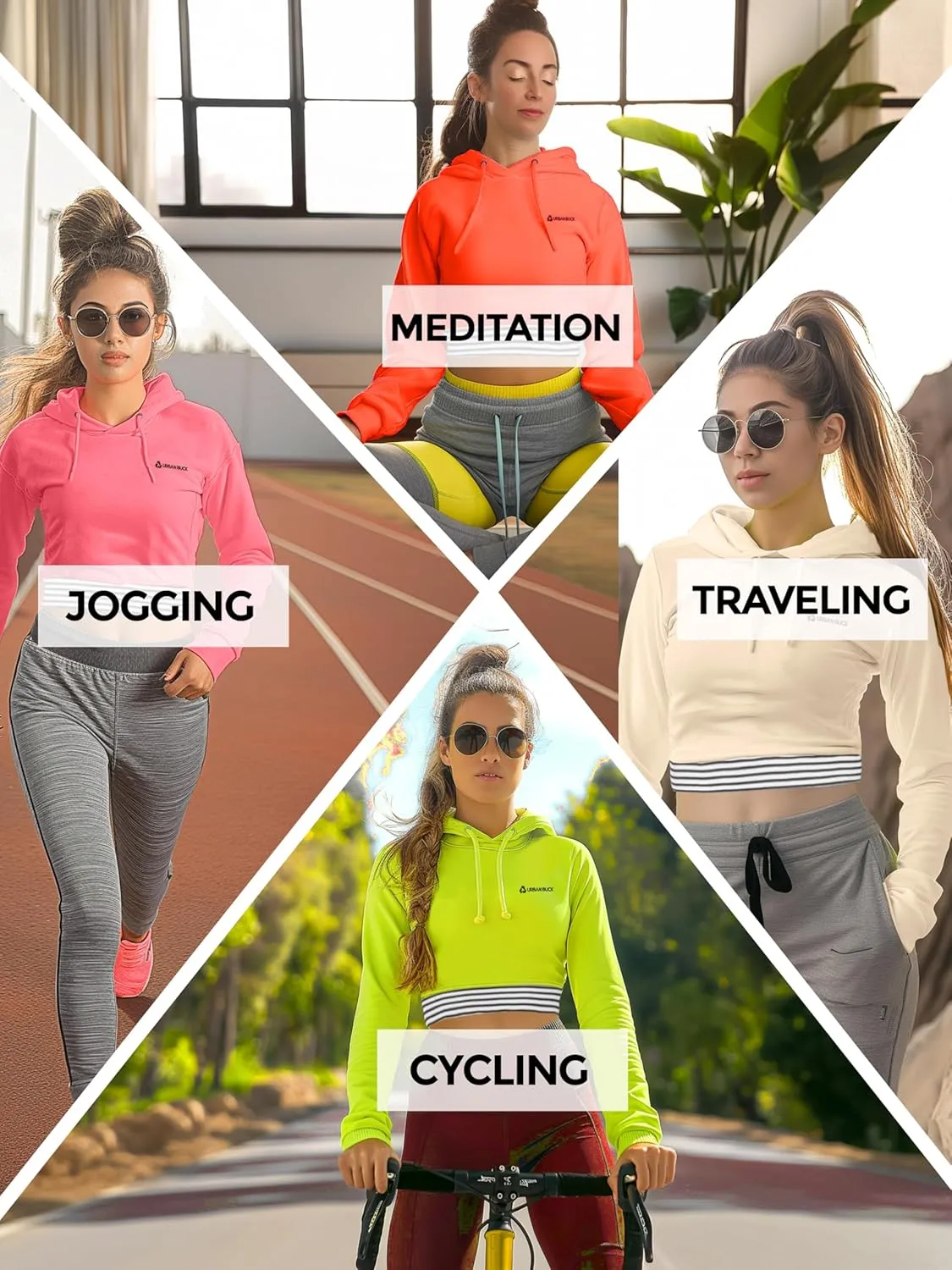 URBAN BUCK Neon Crop Top Hoodie For Women - Lightweight Long Sleeve Cropped Pullover Sweatshirt For Workout & Running