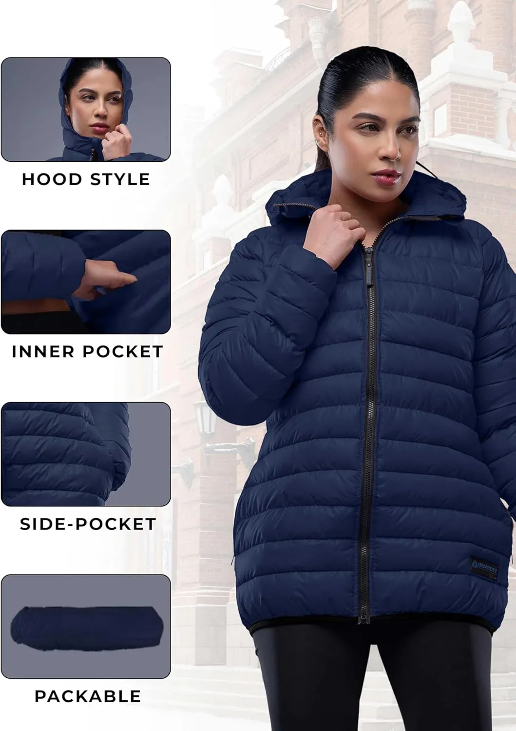 URBAN BUCK Packable Puffer Jacket Women with Hood – 32 Degree Lightweight Quilted Winter Puff Foldable Jacket for Women