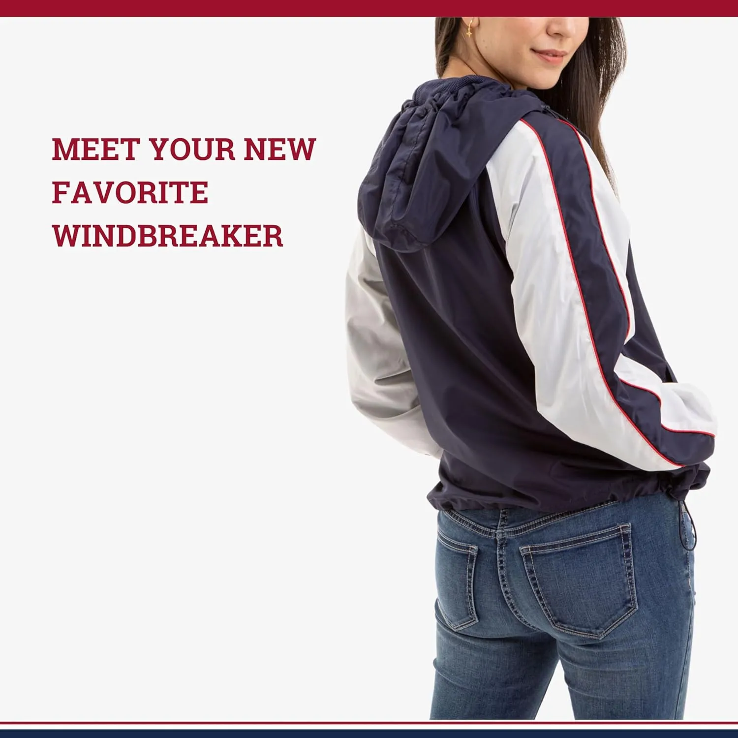 U.S. Polo Assn. Women's Hooded Raglan Sleeve Varsity Windbreaker W/Piping Poly Mesh Lining