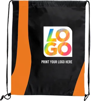 USMG Custom Two-Tone Wavy Drawstring Tote Bags - Multi-Color Imprint for Promotions, Gifts, and Events