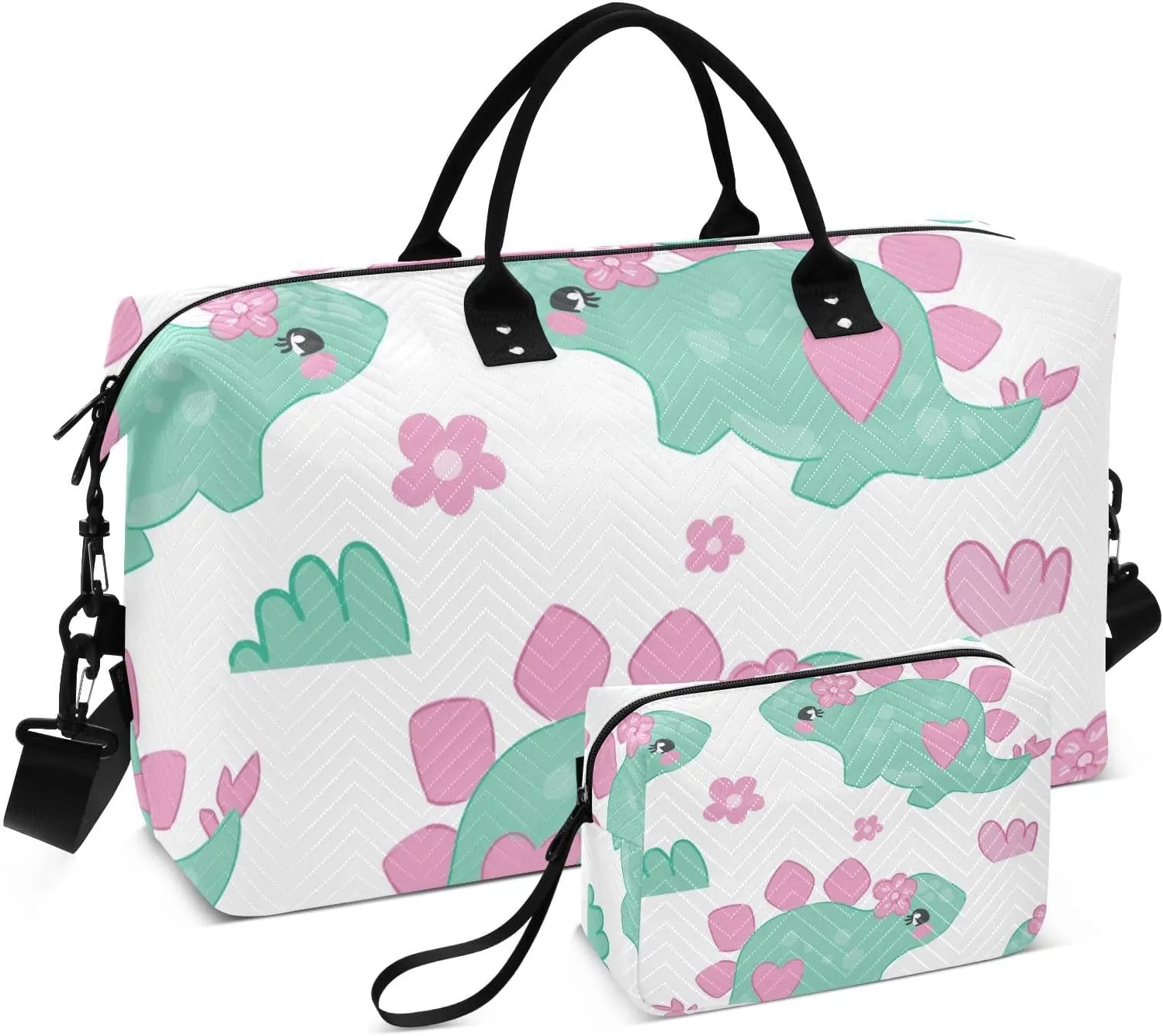§³ute Little Dinosaur Travel Duffle Bag, Large Weekender Overnight Bags for Women Men Waterproof Carry on Shoulder Tote Bags for Hospital Maternity Mommy Gym with Toiletry Bag