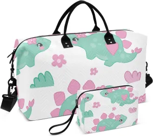§³ute Little Dinosaur Travel Duffle Bag, Large Weekender Overnight Bags for Women Men Waterproof Carry on Shoulder Tote Bags for Hospital Maternity Mommy Gym with Toiletry Bag
