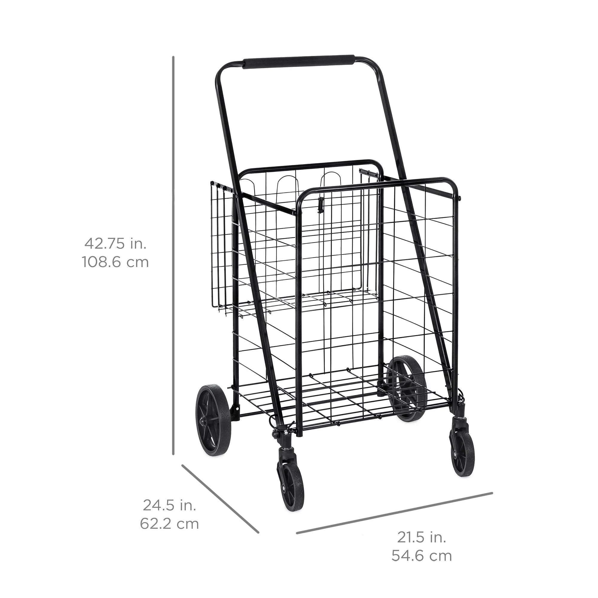 Utility Swivel w/ Dependable Basket, Bonus Wheels Folding Steel Storage Shopping Time-sensitive Cart