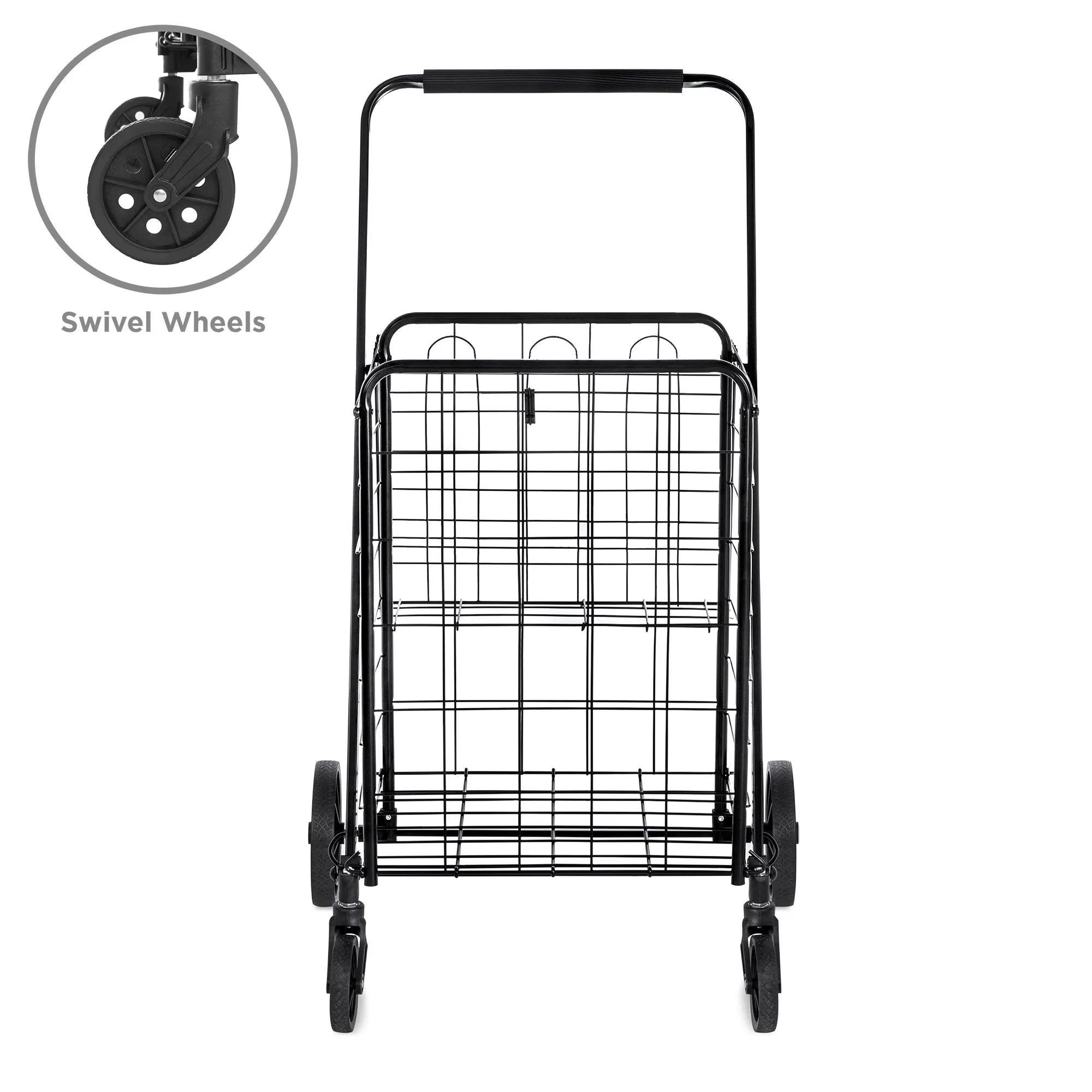 Utility Swivel w/ Dependable Basket, Bonus Wheels Folding Steel Storage Shopping Time-sensitive Cart