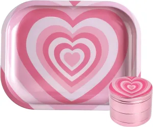 Valentine's Day Rolling Tray Set with One Accessories, Love Heart Metal Rolling Tray Combo Kit Ideal for Gifts, Easy to Carry