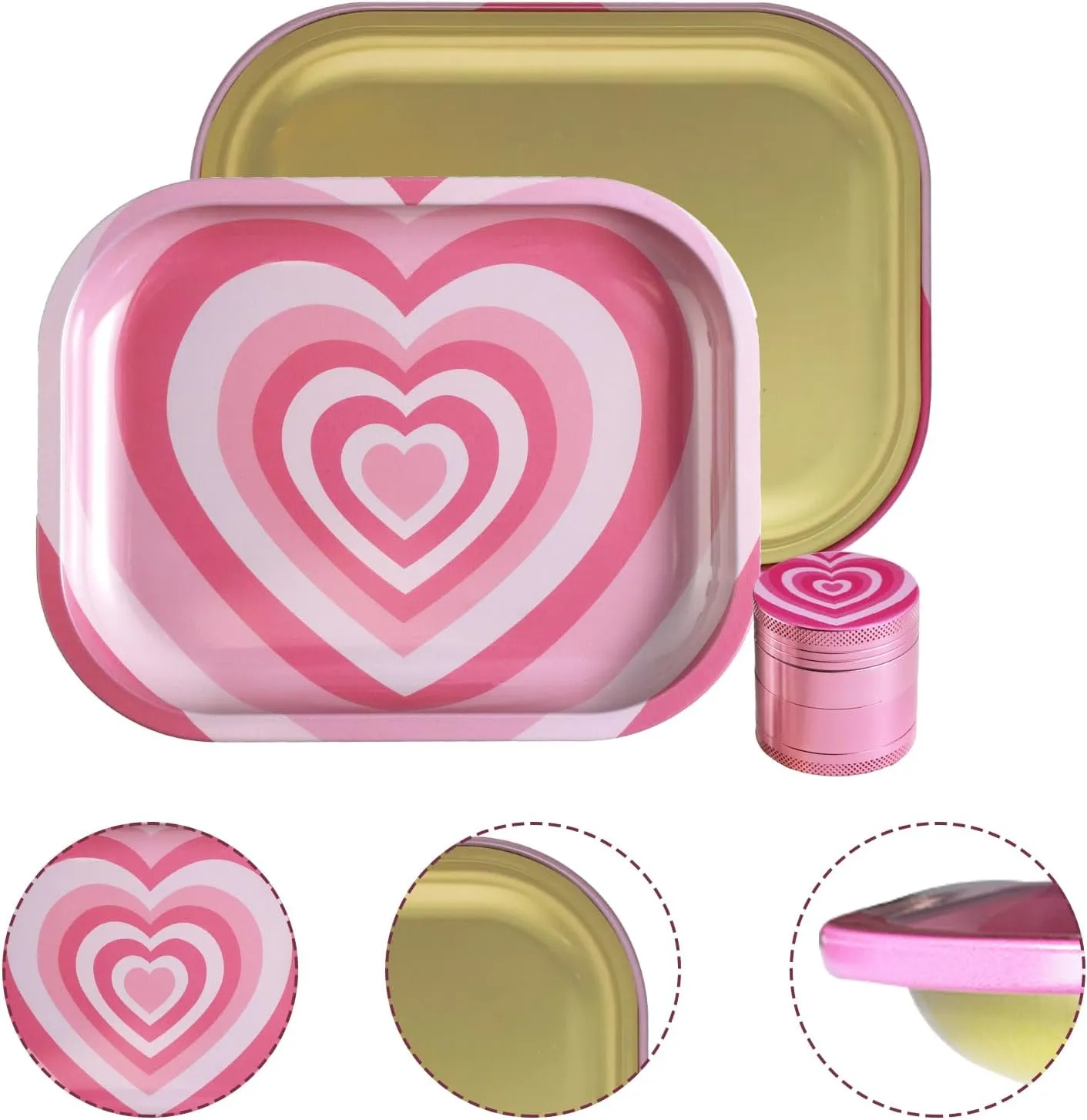 Valentine's Day Rolling Tray Set with One Accessories, Love Heart Metal Rolling Tray Combo Kit Ideal for Gifts, Easy to Carry