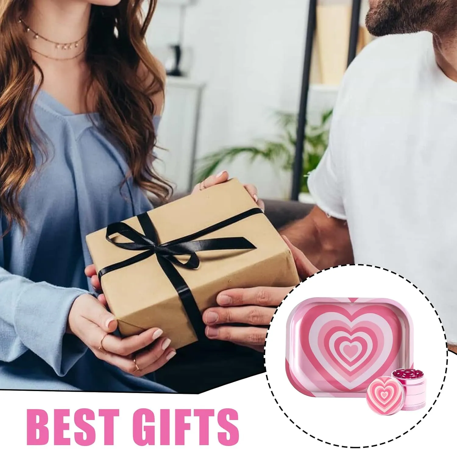 Valentine's Day Rolling Tray Set with One Accessories, Love Heart Metal Rolling Tray Combo Kit Ideal for Gifts, Easy to Carry
