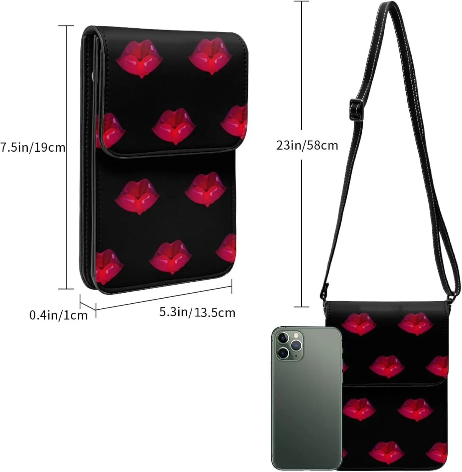 Vampire Teeth Lips Cell Phone Purse Small Crossbody Bags For Women Men Wallet Purses With Adjustable Strap