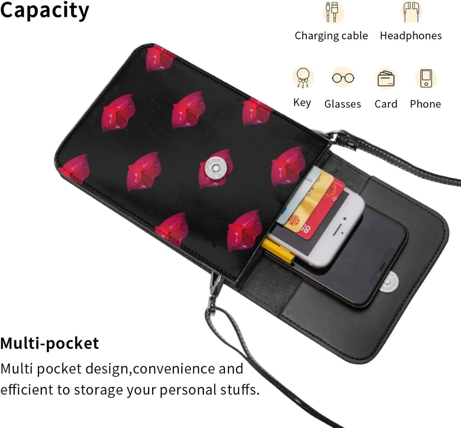 Vampire Teeth Lips Cell Phone Purse Small Crossbody Bags For Women Men Wallet Purses With Adjustable Strap