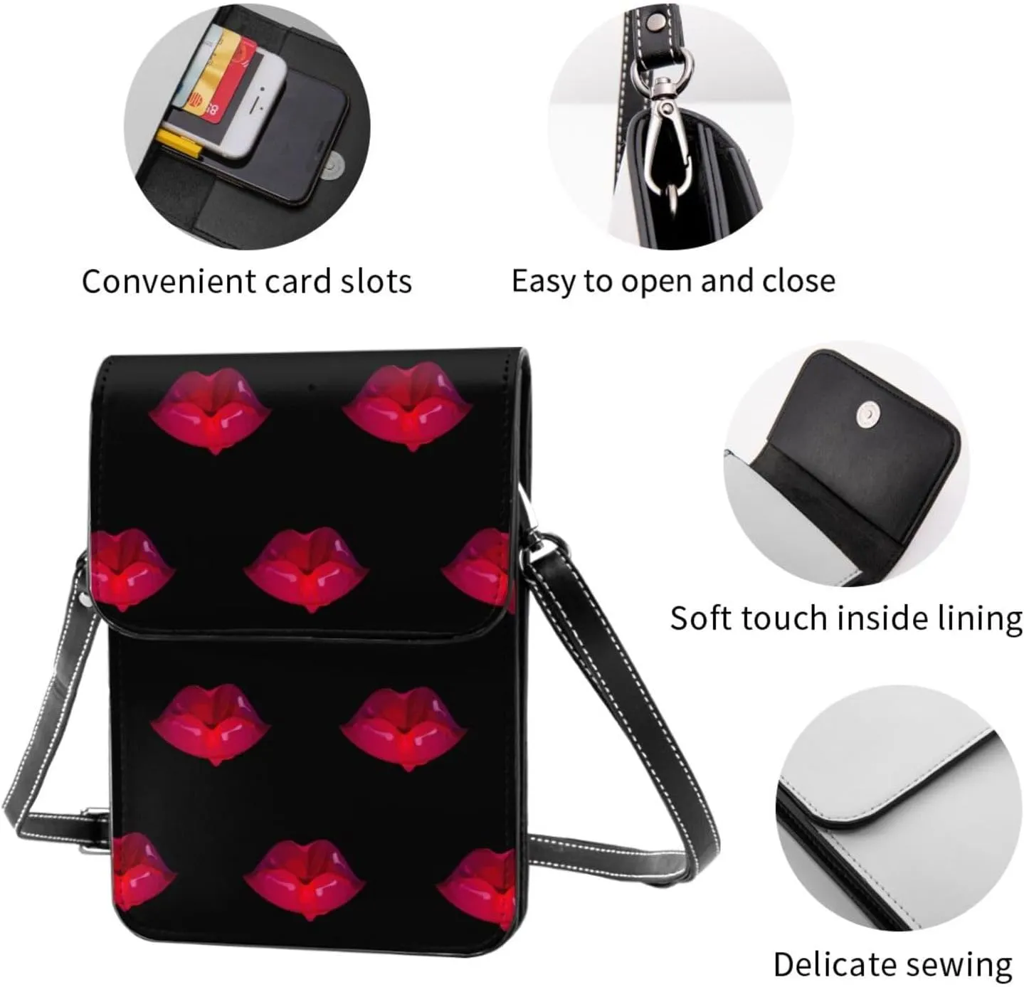 Vampire Teeth Lips Cell Phone Purse Small Crossbody Bags For Women Men Wallet Purses With Adjustable Strap