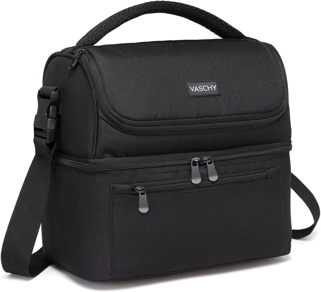 Vaschy Lunch Bag for Men and Women - 8L Capacity, Water Resistant, with Shoulder Strap and Carry Handle, Black