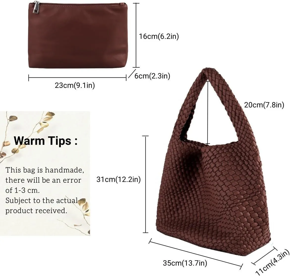 Vegan Leather Hand Woven Tote Handbag Shoulder Bag and Woven Purses Large Shopper Bag for Women