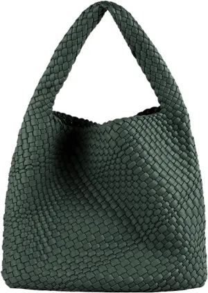 Vegan Leather Hand Woven Tote Handbag Shoulder Bag and Woven Purses Large Shopper Bag for Women