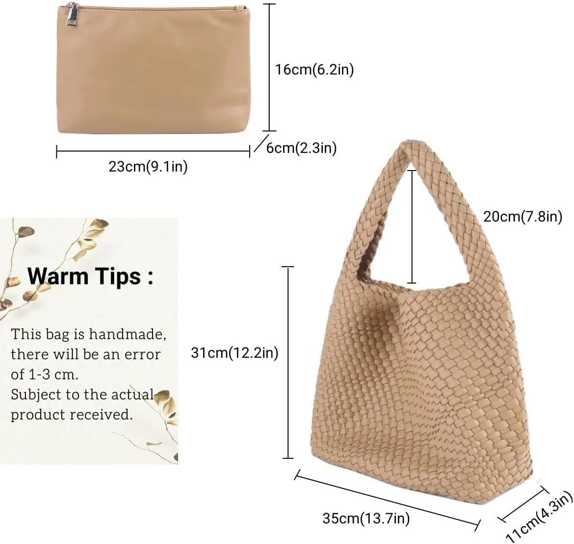 Vegan Leather Hand Woven Tote Handbag Shoulder Bag and Woven Purses Large Shopper Bag for Women