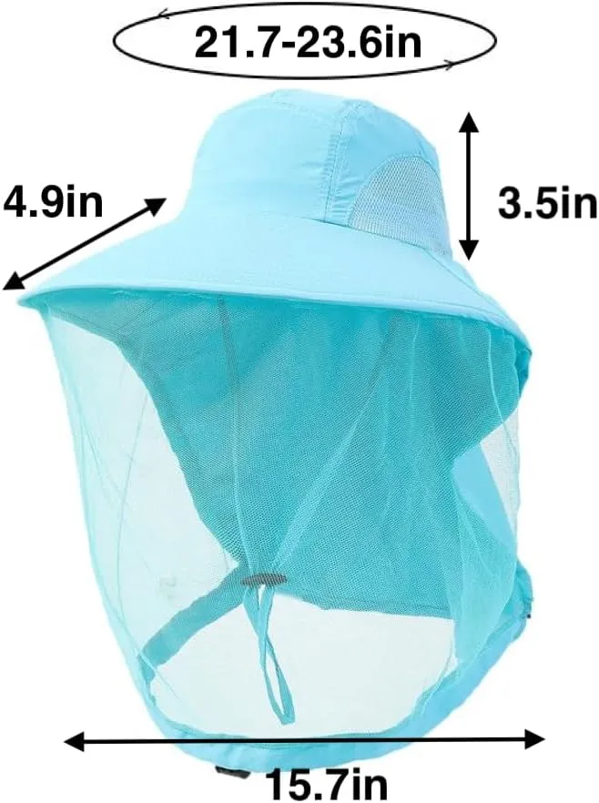 Vendioer Mosquito Safari Mesh Net Hat with Neck Flap, Sun Protection Women Men Bug Cap, Hidden Netting Boonie for Fishing
