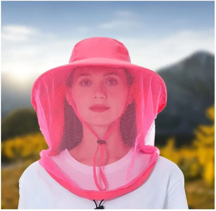 Vendioer Mosquito Safari Mesh Net Hat with Neck Flap, Sun Protection Women Men Bug Cap, Hidden Netting Boonie for Fishing