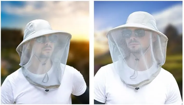Vendioer Mosquito Safari Mesh Net Hat with Neck Flap, Sun Protection Women Men Bug Cap, Hidden Netting Boonie for Fishing