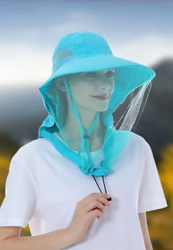 Vendioer Mosquito Safari Mesh Net Hat with Neck Flap, Sun Protection Women Men Bug Cap, Hidden Netting Boonie for Fishing
