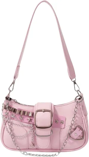Verdusa Women's Y2k Star Embroidery Shoulder Bag Mini Chain Hobo Handbag Purses