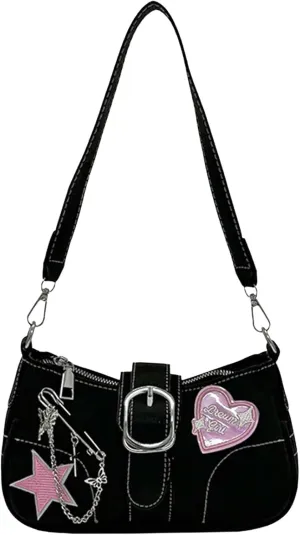 Verdusa Women's Y2k Star Embroidery Shoulder Bag Mini Chain Hobo Handbag Purses