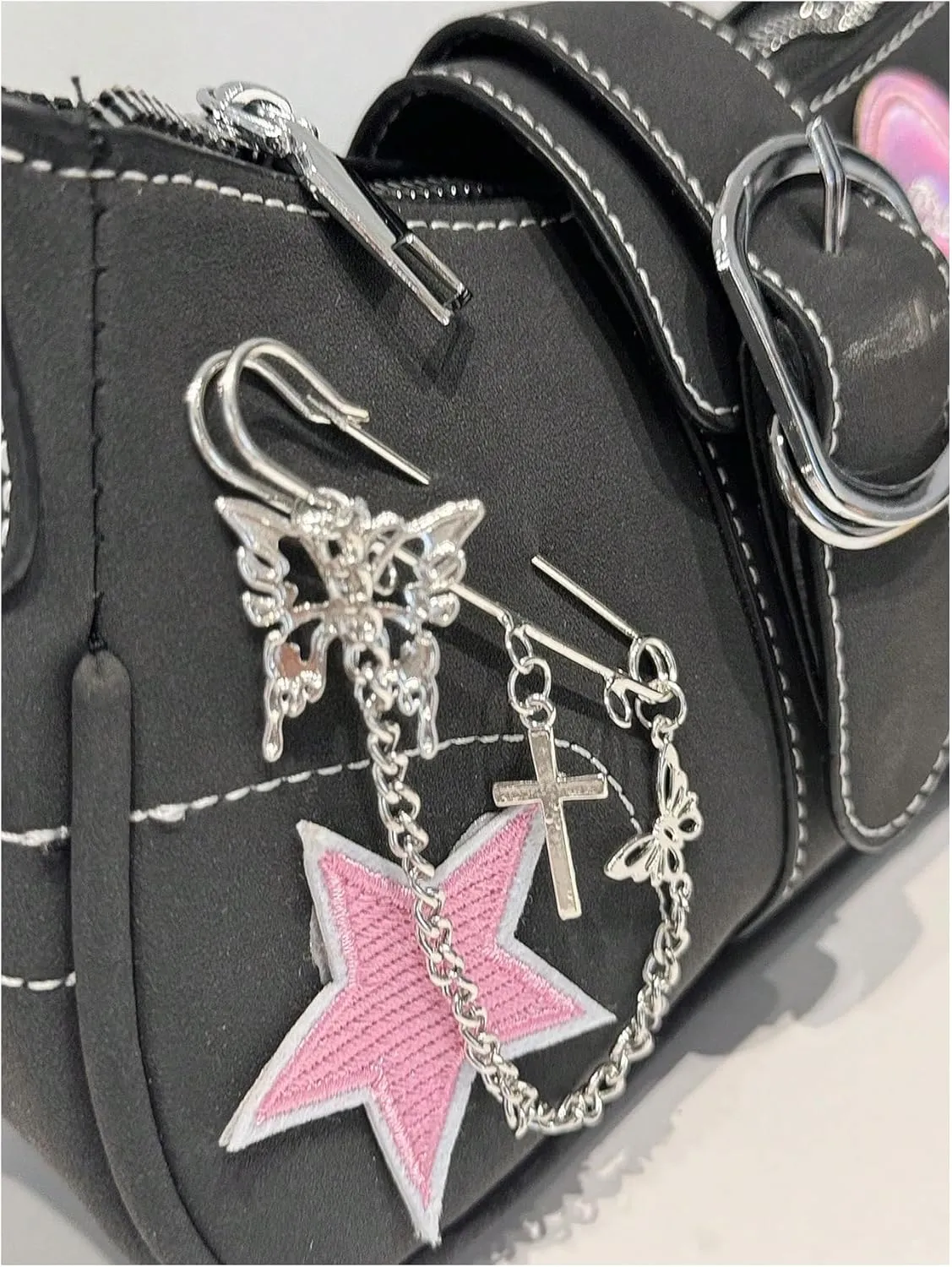 Verdusa Women's Y2k Star Embroidery Shoulder Bag Mini Chain Hobo Handbag Purses