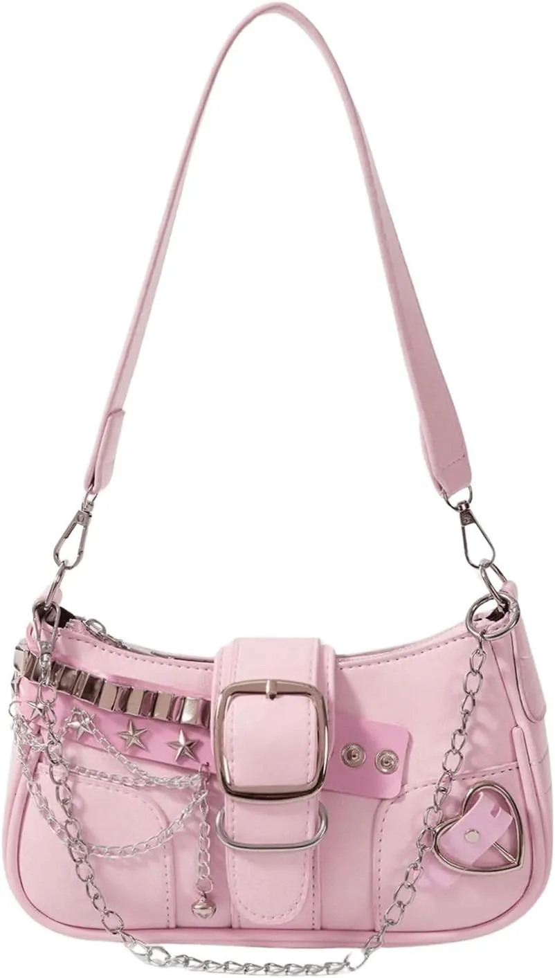 Verdusa Women's Y2k Star Embroidery Shoulder Bag Mini Chain Hobo Handbag Purses