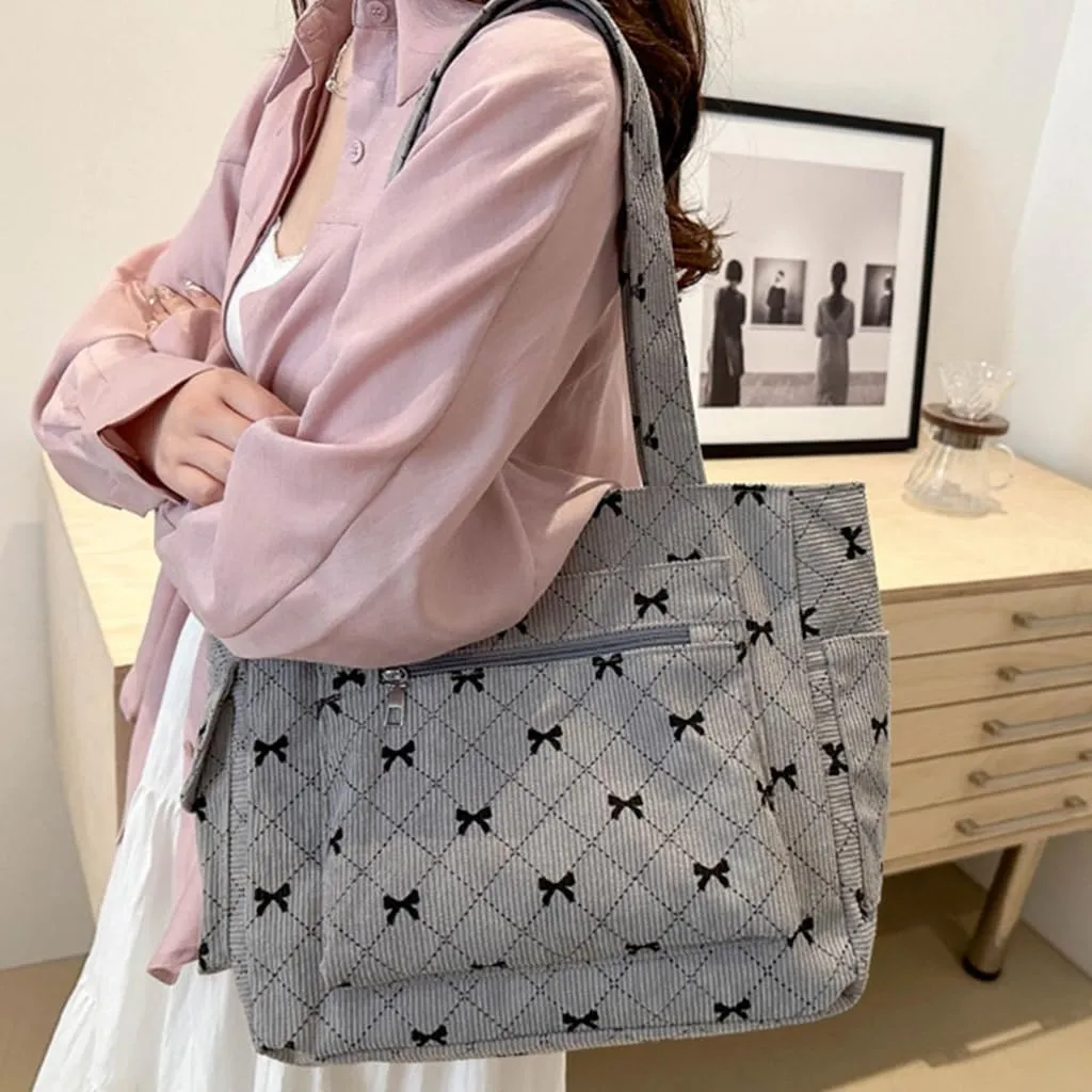 Versatile Corduroy Bag Modern and Elegant Shoulder Bag Large Capacity Handbag for Shopping Business and Travel
