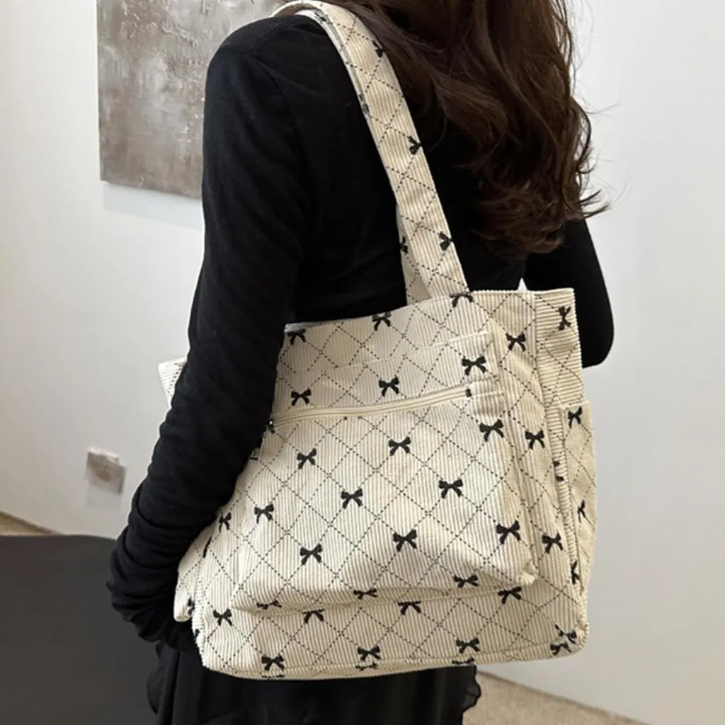 Versatile Corduroy Bag Modern and Elegant Shoulder Bag Large Capacity Handbag for Shopping Business and Travel